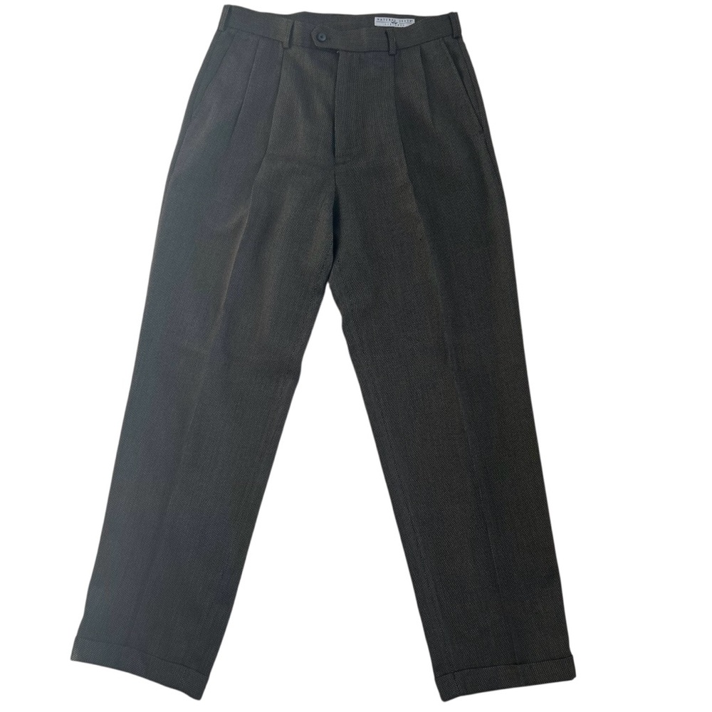 Natural Issue Textures Men Brown Dress Pants 34x32 Pleated Cuffed Corporate City
